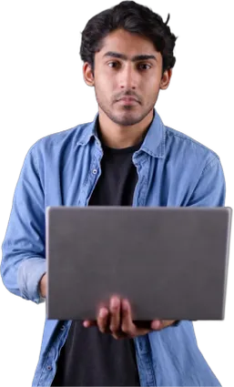 a specialist holding his laptop