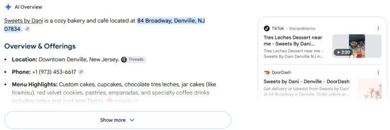 a real Google AI Overview naming a local business