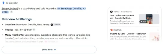 a real Google AI Overview naming a local business