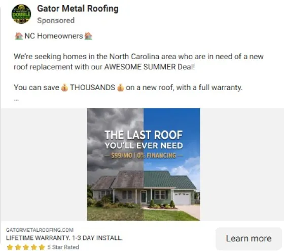 a real home-service ad (Meta Ad Library)