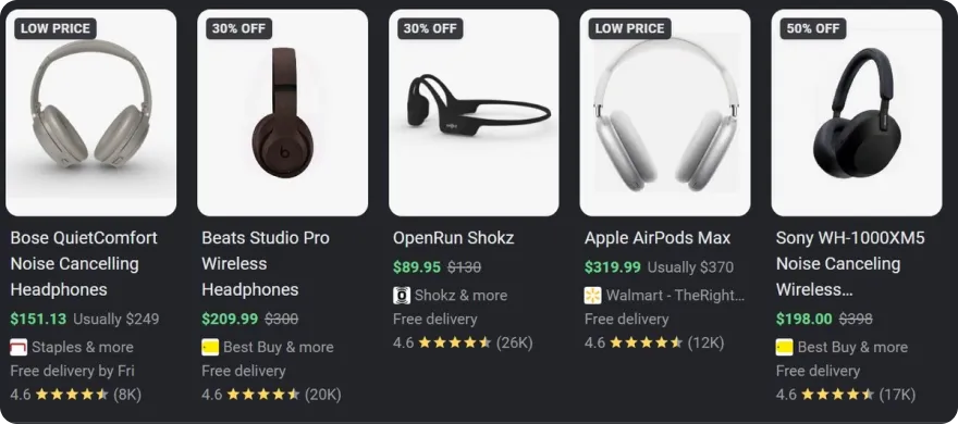 Google product results