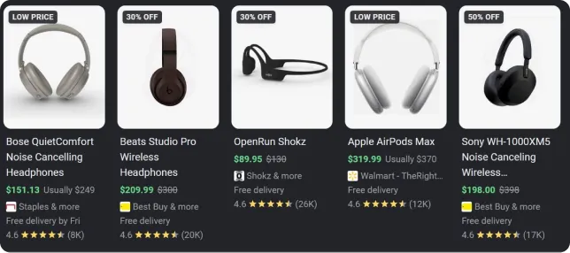 Google product results