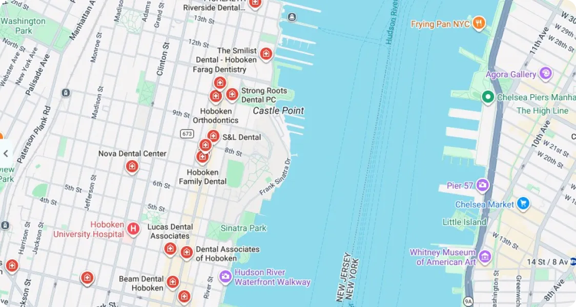 Google Maps search, dentists in Hoboken